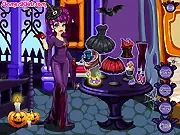 Screenshot of the Dark Beauty free online dress up game showing Helen in a beautifully creepy Halloween costume