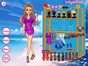 Summer Holiday Photo Album game screenshot showing a girl in a stylish outfit ready for a photo shoot at a beach destination, free online fashion game on PlayArcadeHub