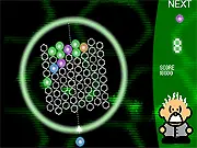 Screenshot from Atomyx free online puzzle game showing the playing board filled with colorful balls being merged to disappear.