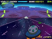 Spaceship Ride free online dodge game screenshot of a spaceship collecting a power-up while avoiding asteroids