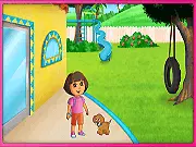 Dora the Explorer: La Casa De Dora game screenshot, Dora in her house, playing dress-up with Dora, free online kids game