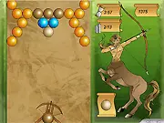 Colored bubbles descending on the screen with a player aiming a bubble launcher in the free online puzzle game Bubble Bound