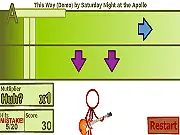 Super Crazy Guitar Maniac Deluxe 2 online game screenshot showing notes scrolling down a guitar fretboard