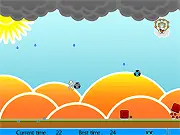 Paper Dodge online game screenshot showing a character dodging blocks, rain, and bombs