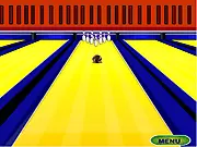 Screenshot of Bowling Bold game showing a bowling lane with pins set up and a ball about to be thrown