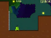 Screenshot of Climbo free online game showing a character walking on a wall in a level where the world is rotated, surrounded by spikes and coins.