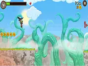 The Adventure of Robert the Scarecrow free running game, showing the character flying and collecting coins.