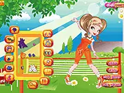 Screenshot of the Funky Tennis Girl dress up game showing the tennis player Caroline in a colorful, athletic outfit on a tennis court