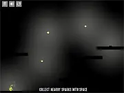 Fix The Sun game screen showing a small character preparing to jump towards a brightly glowing spark floating over a massive gap