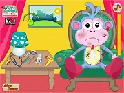 Screenshot of Dora Caring Boots free online game showing Dora helping to cure and take care of her injured monkey friend, Boots, using a doctor's emergency kit.