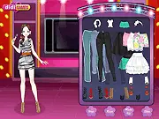 Karaoke Night Flash free dress up game, girl wearing a glamorous outfit and holding a microphone on stage