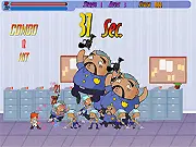 Fury Officer game screenshot showing the hero fighting multiple office workers, free online brawler action game on PlayArcadeHub