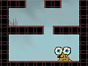 Screenshot of the Big Eyes Are Cute puzzle game showing two rolling eyes navigating obstacles on a level towards a cute dog