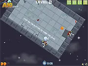 Cosmo Gravity 2 gameplay, astronaut rotating the level to avoid saw blades and collect crystals, free online gravity puzzle