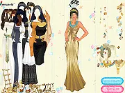 Screenshot from the Cleopatra Korean Dress Up game showing a model styled with a mix of ancient Egyptian jewelry and modern, colorful Korean fashion accessories in a free online game.