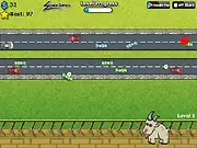 Goat Mechanic free online game screenshot, goat dropping objects to cause traffic chaos on a highway, physics puzzle game.