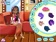 Rising Star Dress Up game online, a young female singer named Ria posing in a glamorous outfit ready for a TV talk show