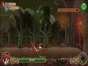 Zombie et Juliet free online action game screenshot showing Juliet fighting a monster in the dark Underworld