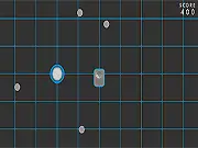 Protection Cyber Tank free online shooter game showing a futuristic tank firing homing missiles at small enemy drones protecting a data point