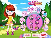 Mushroom Doll Dress Up game online, a cute girl named Caty dressed in a whimsical cottagecore outfit ready to collect mushrooms in the forest