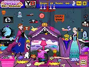 Play Elsa and Anna Halloween Cleanup free online game, helping princesses tidy their messy room for the party at PlayArcadeHub