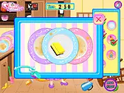 Rapunzel Messy Kitchen game screen showing Rapunzel looking worried in a messy kitchen full of pots, food and dirt, free online cleaning game
