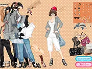 Fashion game image showing the stylish character Rejoice confidently posing in a minimalist, modern outfit
