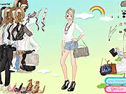 Cool Rainbow Dress Up game model wearing stylish layered outfit and jacket, fashionable free online game