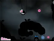 Blob's Story 2 online game screenshot, showing a cute blue blob hanging from a rope, needing to be cut to fall towards a pink blob girlfriend.