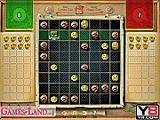 Happy Coins game screenshot showing a colorful chip on a puzzle grid trying to reach scattered yellow coins.