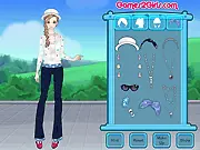 The Little Lady character in a cute outfit featuring a long, loose skirt in the free online dress-up game