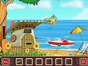 Fisherman Hut Escape game screen showing a chilly, remote wooden hut on an icy island, free online puzzle game