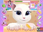 Baby Angela Great Manicure online game screenshot showing Baby Talking Angela's paw with colorful, decorated nails and cute nail art stickers
