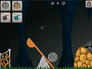 Cave Football game screenshot, free online physics puzzle, launching ball with catapult, play free on PlayArcadeHub