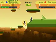 Stick Evolution online game screenshot, two stick figures battling in a dynamic fighting pose, free stickman battle game