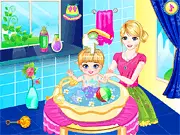 Newborn Royal Baby Wash game screenshot, free online baby care game, bathing a royal baby princess, play free on PlayArcadeHub