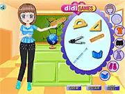 Screenshot of the Teacher Role Play Dress Up game showing a female teacher character in a classroom setting, ready to be dressed in a stylish professional outfit, play free online