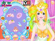 A female model named Shelly wearing a stunning fantasy hairstyle and an elaborate dress, ready for the Fantasy Hairstyle Show