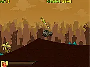 An upgraded car performing an extreme stunt jump and drift over a large obstacle course in Extreme Car Madness free online game