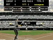 A batter successfully hitting a baseball with a loud crack, sending a massive home run flying over the stadium fence in the game Baseball Master