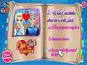Screenshot of the Elsa & Jack Love Test game showing the Disney couple, Elsa and Jack, posing cheerfully next to the love compatibility meter.