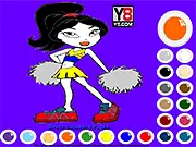 Bratz Cheerleading Coloring Free Online Game screenshot of a Bratz doll in a cheerleader outfit ready to be colored