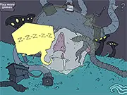 Screenshot from Nekra Psaria 4 online escape game showing the bizarre, artsy point-and-click environment and unique characters