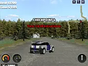 A high-speed rally car racing on a dirt track in the free online game Super Rally Challenge 2