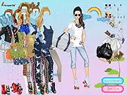 Gameplay screenshot of the free online dress-up game Korean Girls Rock showing a model wearing a wild punk outfit with a stylish K-Rock hairstyle and makeup.