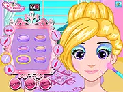 Screenshot of Rapunzel Glittery Makeover game showing Princess Rapunzel wearing a sparkling dress and accessories