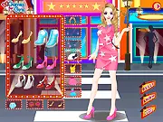 Romantic Style Dress Up game image, showing a girl named Cindy wearing a flowing, romantic-style dress with bows and lace, ready for a café outing.