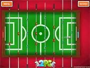 Foosball Flash online game image showing a table soccer field with plastic players preparing to strike a ball, emphasizing 2-player mode