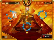 Gameplay image from Totem Balls 2 showing a collection of colored balls stacked in a physics-based totem structure, with red balls marked for elimination.