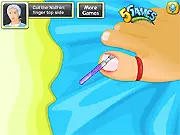 Gameplay screenshot of Ingrown Toenail Surgery, showing medical tools and a patient's foot on an operating table ready for an ingrown toe nail removal procedure.